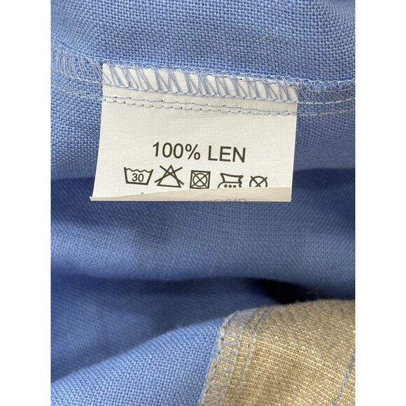 iLinen Sleeveless Linen Shift Dress Blue With Beige Trim & Pockets Size M - Picture 8 of 8